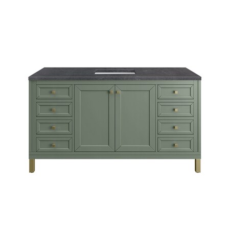 JAMES MARTIN VANITIES Chicago 60in Single Vanity, Smokey Celadon w/ 3 CM Charcoal Soapstone Top 305-V60S-SC-3CSP